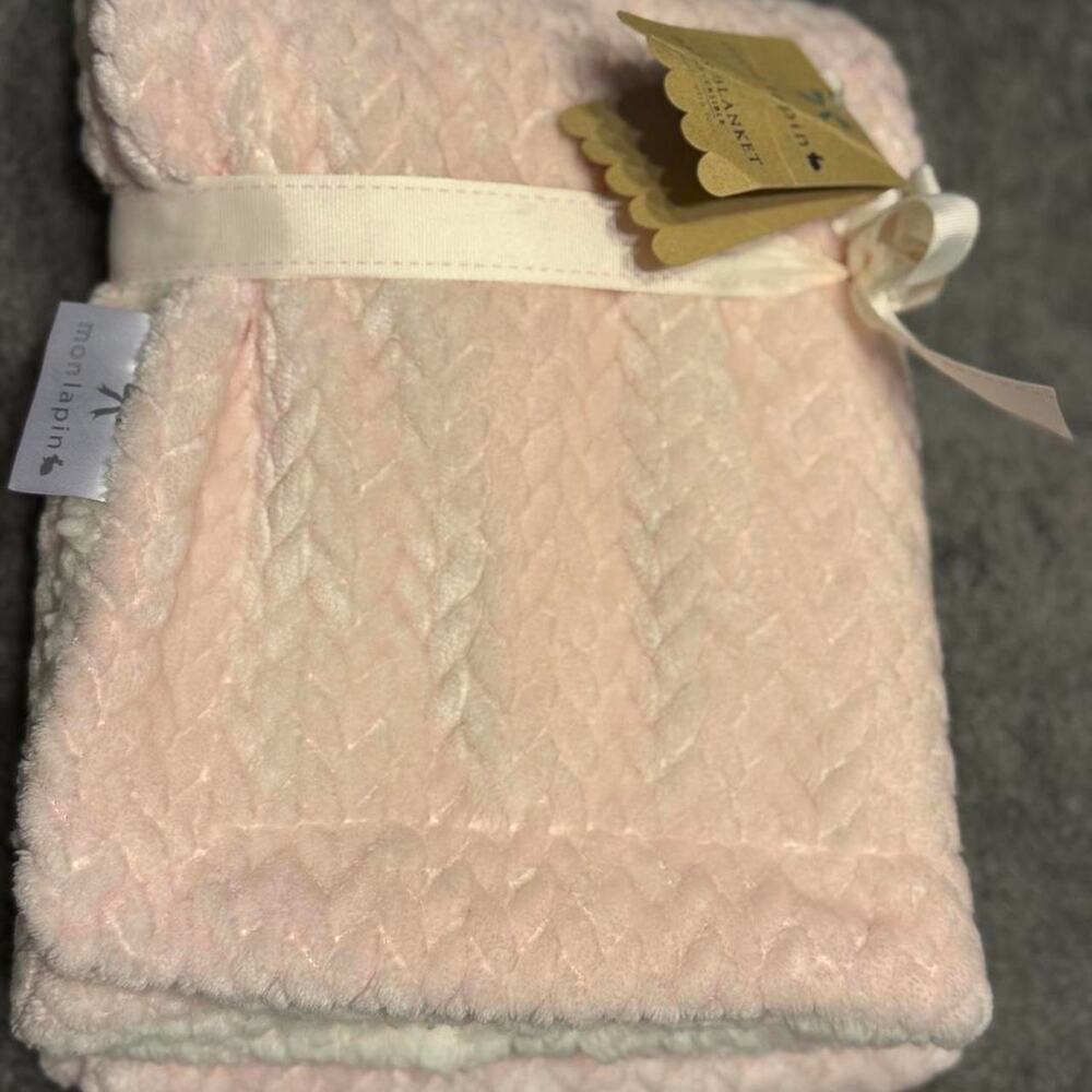 NWT Mon Lapin pink quilted velvet baby blanket